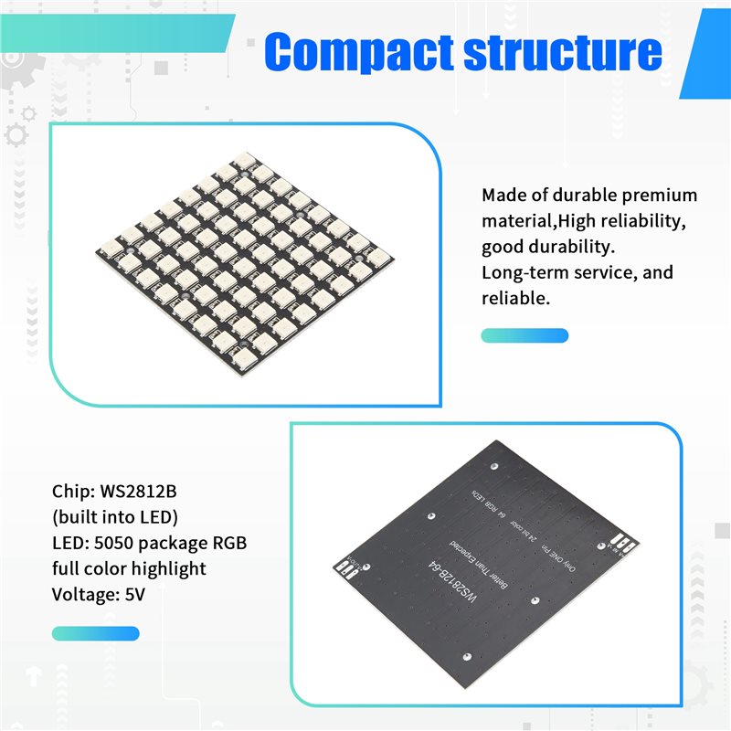 AT82-WS2812 LED 5050 RGB 8X8 L - Rgb Led Matrix 8X8 incelemesi ve fiyatı